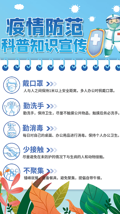 简约小清新卡通插画疫情防控防疫抗疫海报