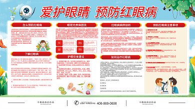 小清新红眼病预防科普知识展板展架医疗健康