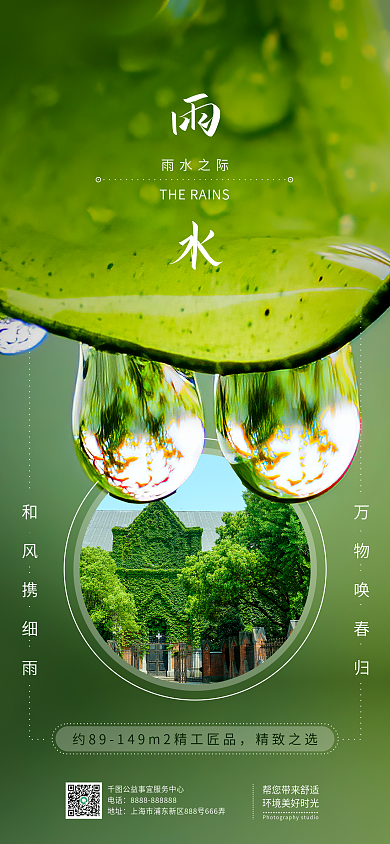 简约大气传统节气雨水节气手机海报