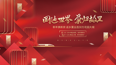 大气喜庆新年春节返乡置业房地产背景展板