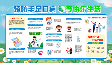 小清新春季手足口病预防科普展板医疗健康