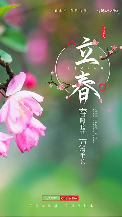 春暖花开立春节气简约清新海报