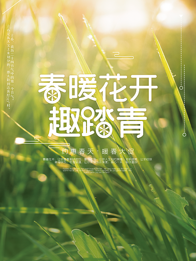 绿色小草逆光春天踏青二月摄影图海报