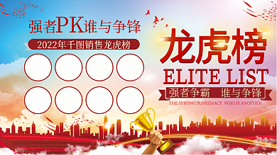 红蓝配色销售业绩排行榜龙虎榜展板