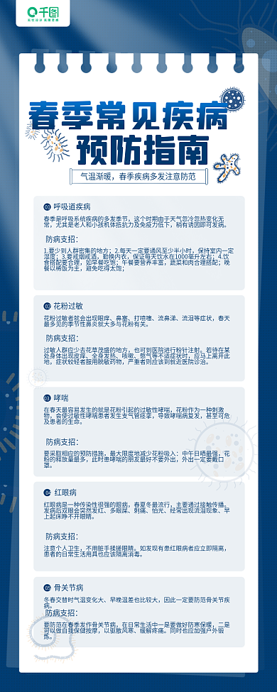 春季常见疾病预防指南知识教育手机长图海报
