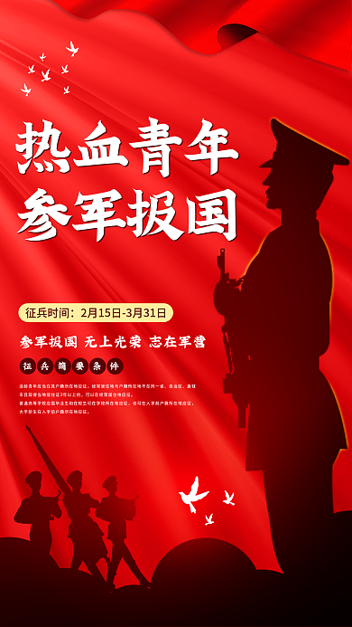 红色征兵宣传党建手机海报