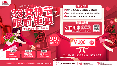 原创喜庆简约风三八妇女节女神节促销展板