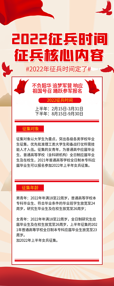 黄色2022年征兵工作宣传信息长图海报