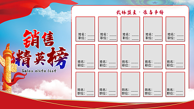 销售业绩排行榜党建红蓝展板