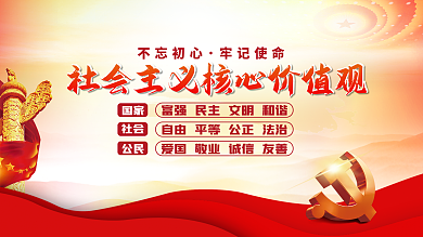 红色大气社会主义核心价值观党建背景展板