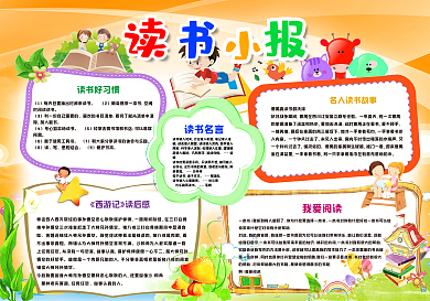 读书好习惯名人读书故事爱读书读书小报手抄报模板