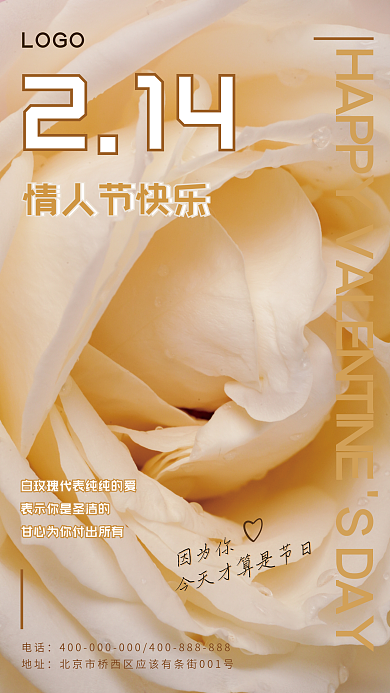 情人节海报情人节商务海报白玫瑰情人节海报