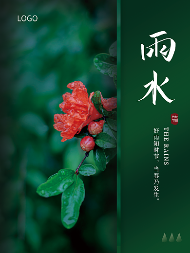 传统节气绿色文艺清新雨水节气海报
