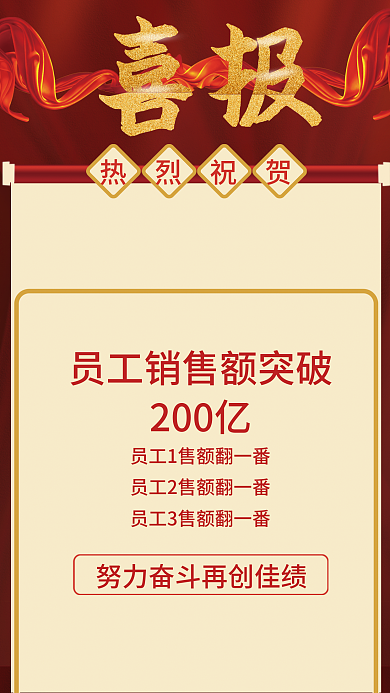 红色销售冠军喜报宣传海报