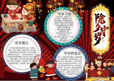 除夕守岁喜庆红色手抄报PSD