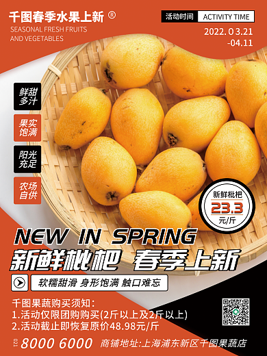 水果春季新品上市枇杷简约促销海报