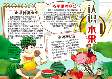 小学生卡通水果小报认识水果手抄报免费模版