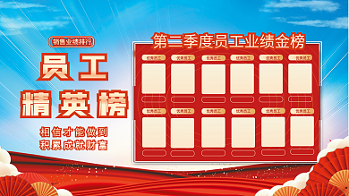 红蓝配色销售业绩排行榜展板