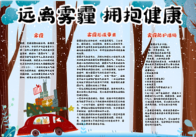 蓝色清新远离雾霾学生环保小报手抄报电子模板