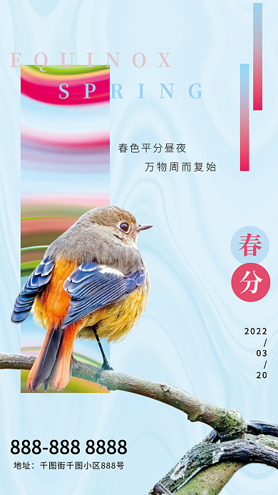 时尚小清新中国传统二十四节气春分春天海报