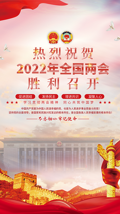 热烈祝贺全国两会胜利召开宣传海报