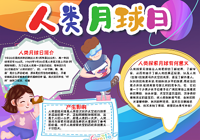 卡通人类月球日手抄报