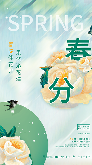 小清新春分春天燕子传统二十四节气海报