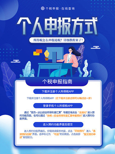 蓝色科技扁平风企业个税申报指南宣传海报