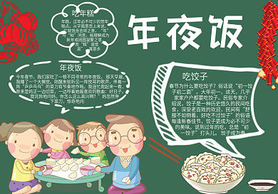 卡通插画风格一家人团圆饭年夜饭黑板报