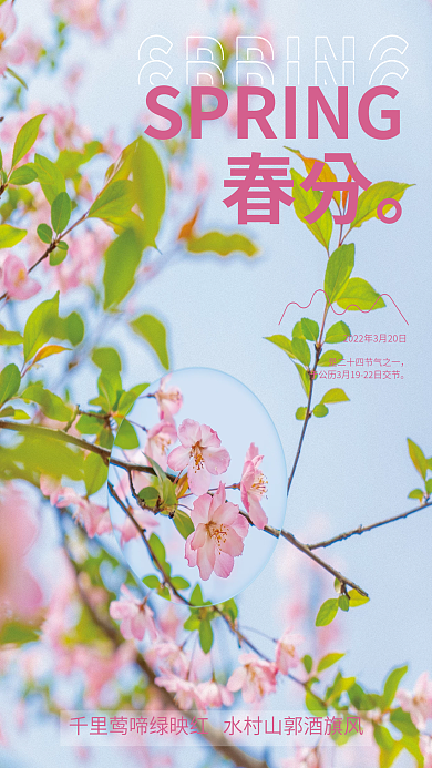 小清新春日粉嫩春分海报