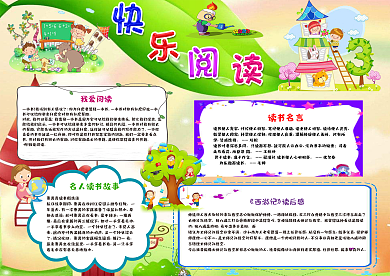 绿色卡通读书小报小抄报通用模版