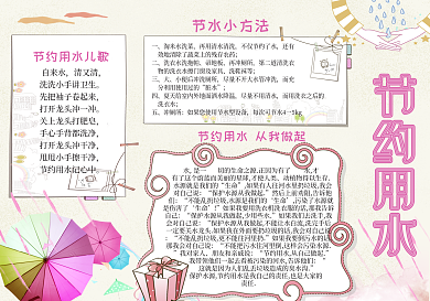 简洁粉色节约用水手抄报小报