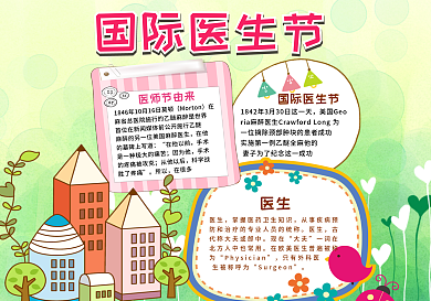 手绘卡通医生小报国际医生节小报