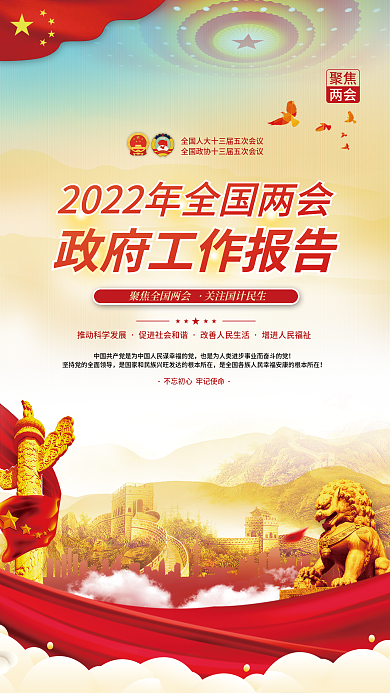 党建风2022年全国两会政府工作报告海报