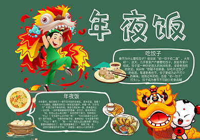 年夜饭黑板报过年黑板报舞狮子黑板报