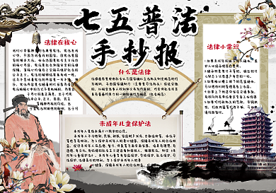 水墨中国风七五普法法制小报手抄报模板