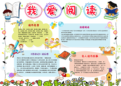 小学生读书小报儿童电子手抄报背景素材模板