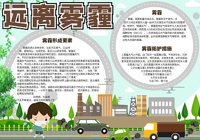 绿色卡通保护环境远离雾霾学生手抄报小报电子模板