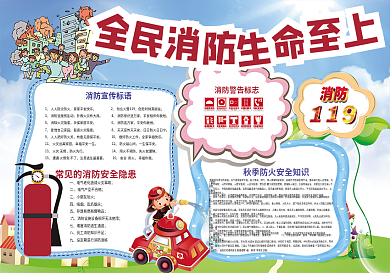 消防安全防火防灾小报背景花边模板