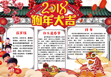 中国风狗年大吉新年小报模板