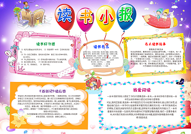 新款紫色气球风格读书小报