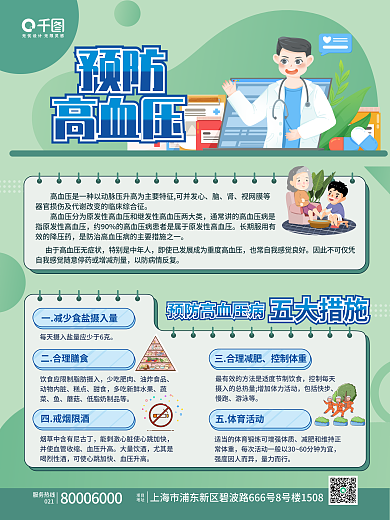 清新医疗健康高血压预防知识海报