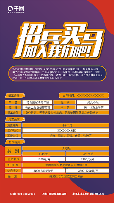 劳动密集型企业普工招聘海报