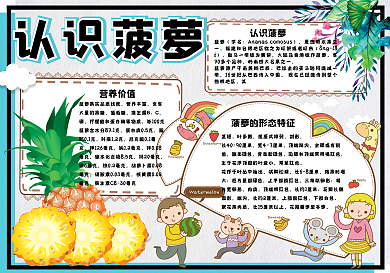 可爱卡通认识菠萝学生手抄报小报电子模板