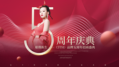 简约高端红色系医美5周年庆医美美容展板