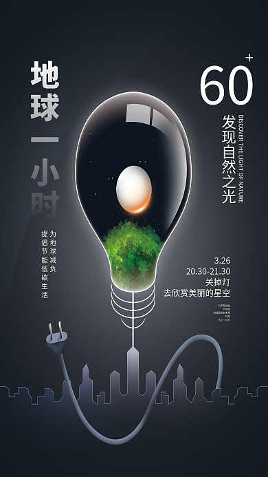简约创意地球一小时公益海报