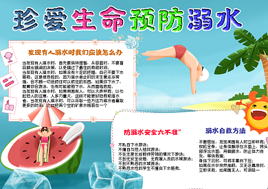 夏季游泳珍爱生命预防溺水手抄报小报