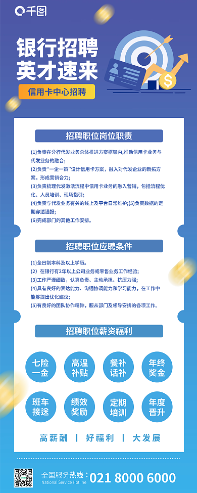 银行信用卡中心扁平商务人才招聘展架