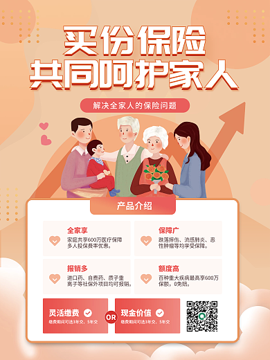 清新扁平风买保险重要性宣传海报