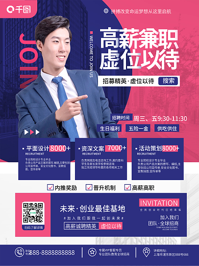 原创简约商务风企业招聘人才兼职招聘海报
